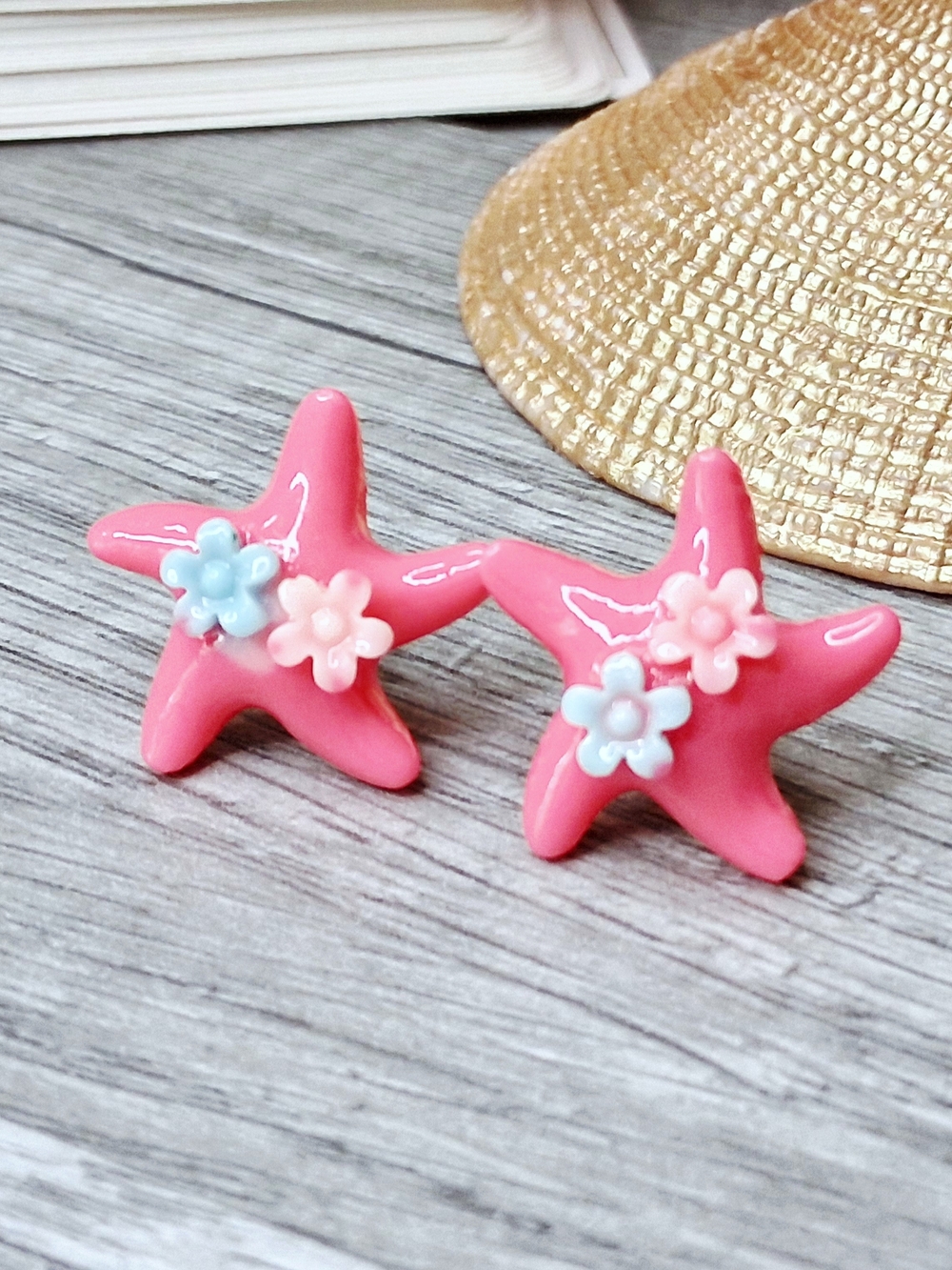 Pink Starfish Earrings with Pastel Flower Accents